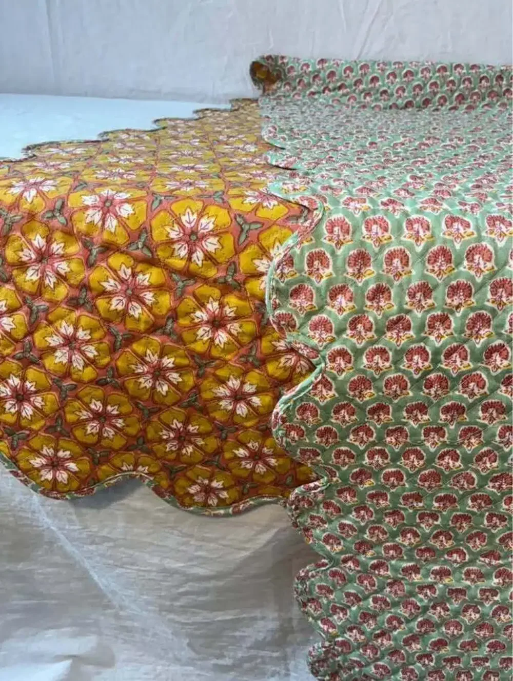 Long Reversible Quilted Scalloped Table Runner